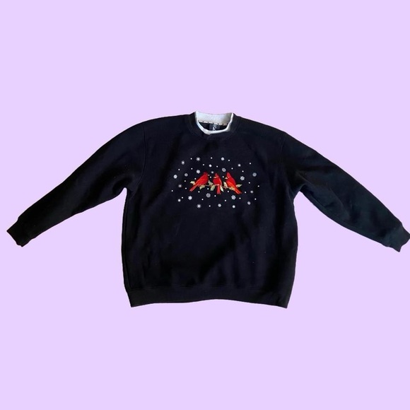 Cute vintage 90s Christmas cardinal birds crewneck sweatshirt ๐ฅ - Picture 2 of 5